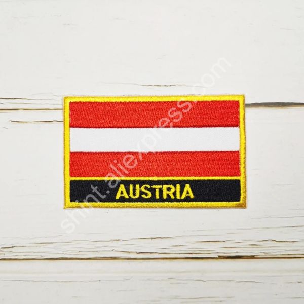 Austria National Flag Borderyer Patches Badge Shield e Square Shape Pin um conjunto na decoração da mochila de braçadeira de pano