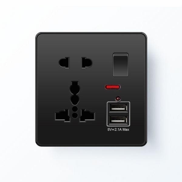 Depoguye Black 13A Universal UK USB Socket USB, socket con USB per casa, UE Standard Camera da letto Outlet murale AC110V-25v