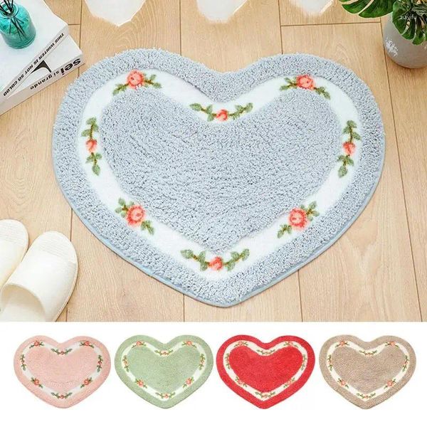 Tapete de tapete em forma de coração de tapete de tapete absorvente amor piso de piso de piso quarto de estacas decorativas de materiais têxteis domésticos