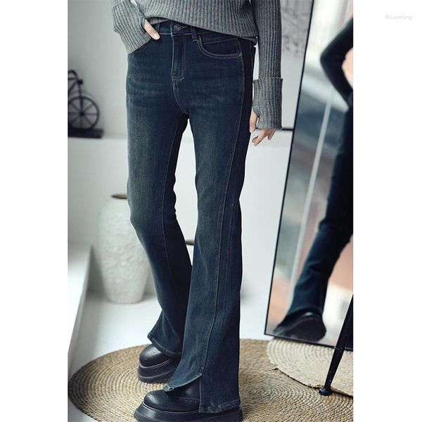 Jeans femininos Micoco N9193C Adicionar lã de lã de altura da cintura