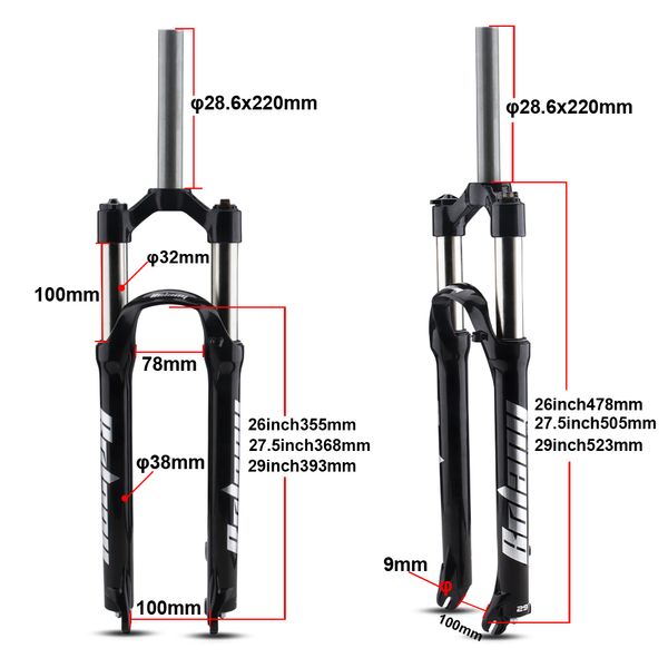 Bolany 29 -дюймовый горный велосипед Forks 26 -inchspring forks 27,5 дюйма MTB Forks 100 мм.
