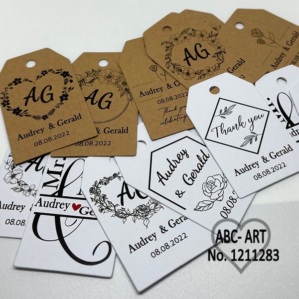 100 PCs/set Kraft Paper Wedding Favor Label Personalizado, Nome do presente Favores de Candy Favors Birthday, Baptism Tag