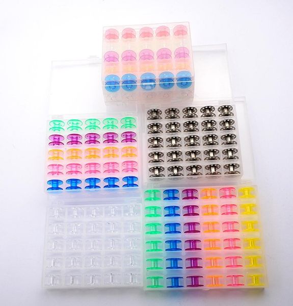 25 36psset Bobbins Box Set Швейная машина катушки красочные пластиковые металлические и коробку для хранения швейного оборудования для швейного оборудования аксессуары1687770