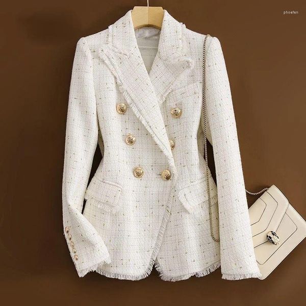 Abiti da donna s-xl femmina giacca blazer tweed spessa petto doppio petto slim primavera allentata autunno autunno lavoro da ufficio casual da ufficio beige bianco beige bianco