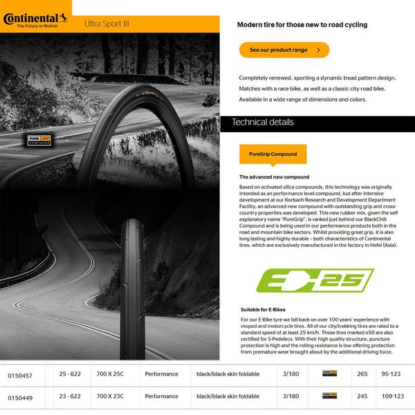 Continental Road Bike Tire Ultra Sport III Grand Sport Race 700x23/25/28C Fahrrad Klappreifen -Fahrrad -Bicycl -Zubehör