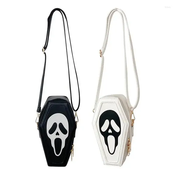 Aufbewahrungstaschen Gothic Coffin Handtasche Halloween Crossbody Bag PU Unterarm Schulter für Mädchen Cosplay Make -up Kosmetik