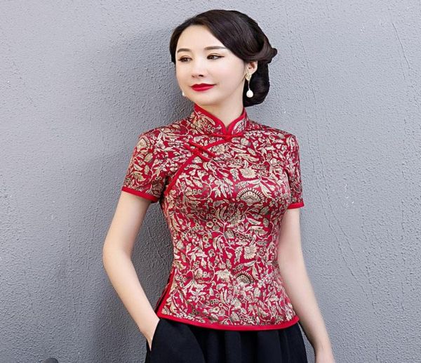 Плюс размер винтажная женская рубашка M5XL китайский стиль Cheongsam Blouse Summer платье Qipao платье мандаринского воротника.