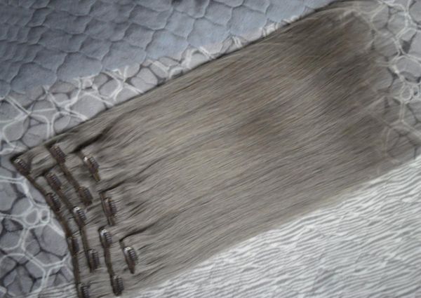 Clip in Human Hair Extension 8 Pcsset Grey Hair Extensions Clips 100gset Grey Clip nelle estensioni dei capelli2126972