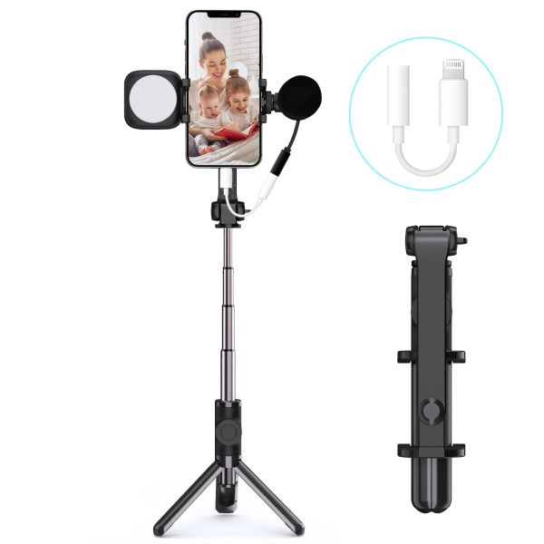 Стоки и смартфон набор для смартфона с светодиодным видео Light Mini Microphone Selfie Strip для записи видео Vlog Live Streaming