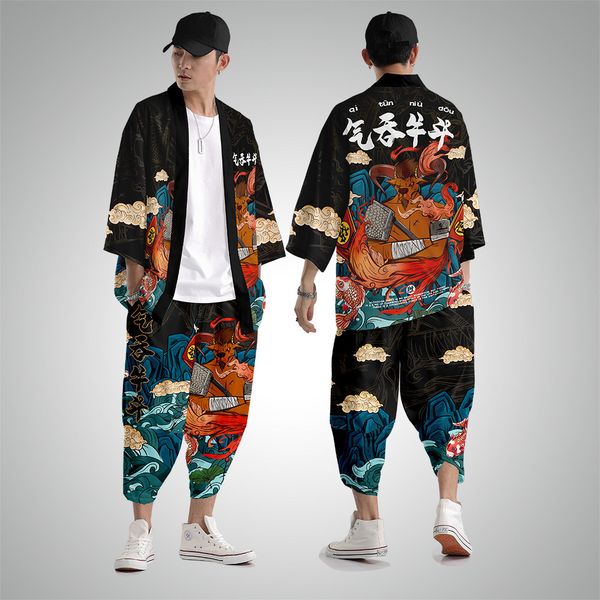 Плюс размер 5xl 6xl Bull Print Beach Beach в японском стиле Kimono Streetwear Мужчины Женщины кардиган косплей Haori Yukata Harajuku Tops Root