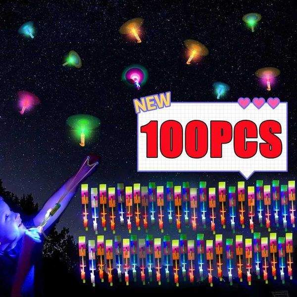 LED Toys Flying Toys 100-10pcs Arqueiro de brinquedo leve Toys leves Toys ao ar livre Party Gift Rubber Band Glow In The Dark Rocket Helicopter Flying Toy 240410