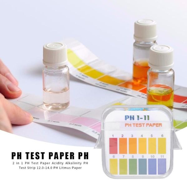 2 arada 1 asitlik alkalinite pH Test Şeridi 1-11 12.0-14.0 pH Taç kağıdı su Topraklama Kiti Kozmetik Toprak asitlik test şeritleri