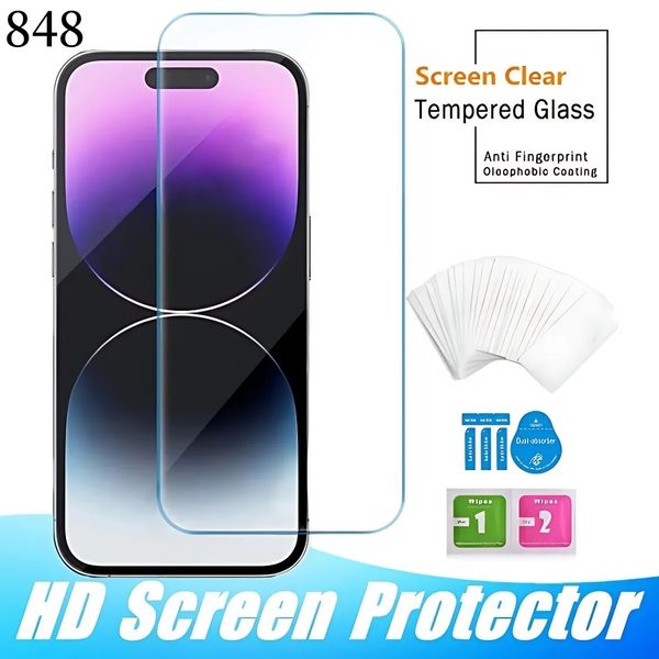 Protettore a schermo di vetro temperato per iPhone 15 14 Pro Max 13 Mini 12 11 XR XS X 8 7 PIÙ SAMSUNG GALAXY S23 S22 S21 FE A54 A04 A34 A33 A53 848D EDIZIONE FILM 9H ANTI SHATTER