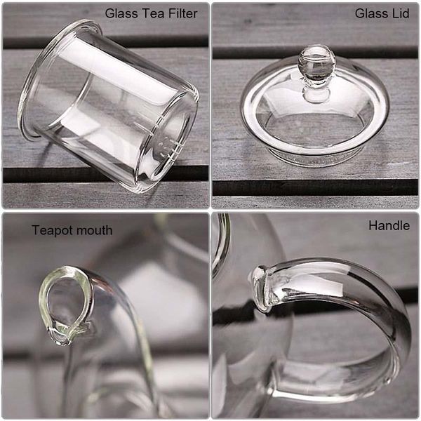 Borrey Glass Tee Set Hitzebeständiges Glas Tee Infuser Tea Topf Doppelwand Glas Tasse Kung Fu Tee Set Puer Kessel Gasherd Teekanne