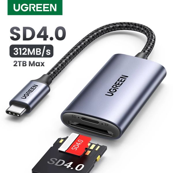 Leitores Ugreen Card Reader SD4.0 312MB/S USBC TO SD MICROSD TF Adaptador de cartão de memória para laptop MacBook Windows MacOS Cardreader