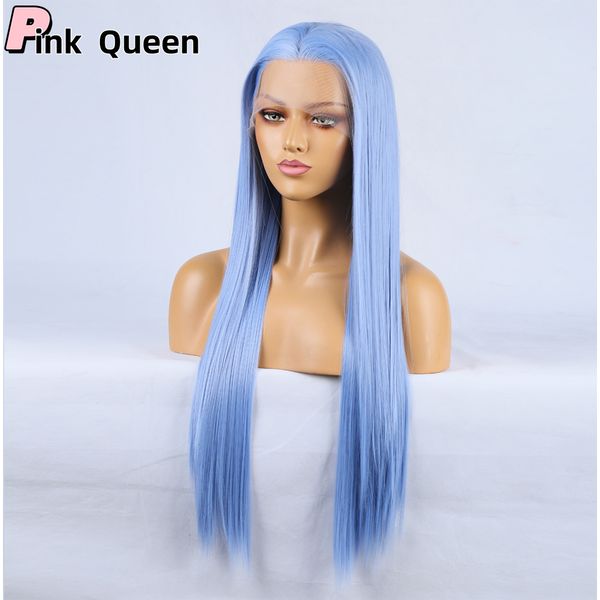 13*2.5 Spitzen -Front -Perücken -Modeverkäufe vor der Perücke Blau langes lockiges Haar Hochtemperatur Chemie Faser täglicher Wig -Party Schwarzes Cosplay Synthetische Perücke Synthetische Mischungen Perücken