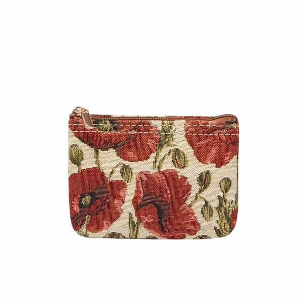 Saja Small Coin Burse Key Wallet Mini Carteira feminina Poppy Red Poppy Fr bolsa de moeda de tapeçaria vintage para meninas Bolsa de presente G1RS#