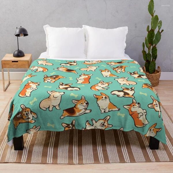 Coperte Jolly Corgis in divano gigante della coperta per lancio verde per decorativo