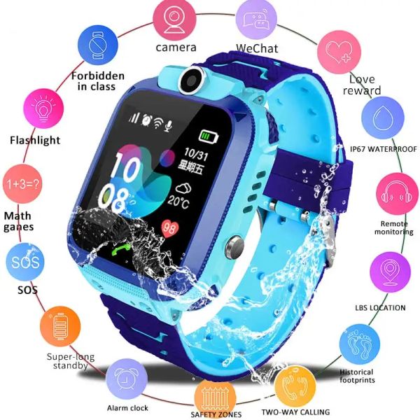 Смотреть Anti Lost Q12 OLED Kid Kid Tracker SOS Мониторинг позиционирования телефона Smart Kids LBS Baby Smart Watch Совместимые с iOS Andriod