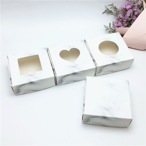 7.5x7.5x3cm all'ingrosso 50pcs Kraft Paper Box trasparente Scatole di sapone per finestre in PVC Box confezione da regalo Bomboniere Candy Box