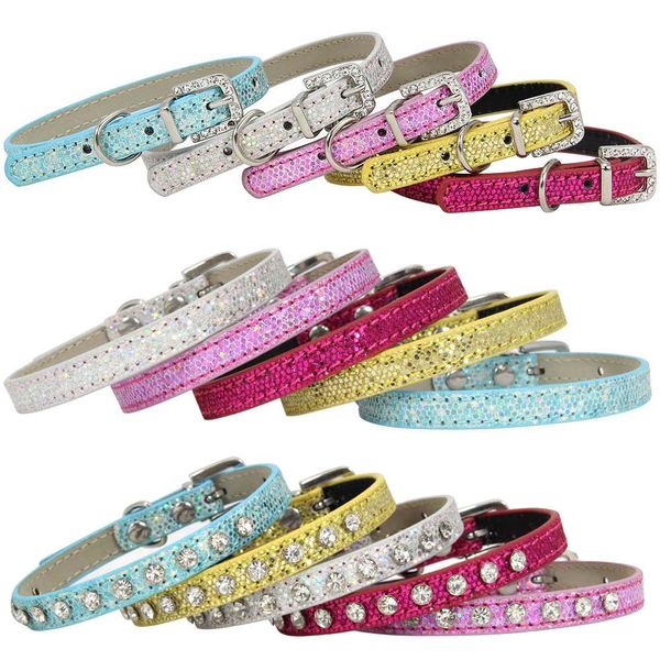 Super Shining Diamond Rhinestone Cat Collar Puppy Baby Dog Gato Collar Leather Strap Kitten Acessórios Colar de cachorro