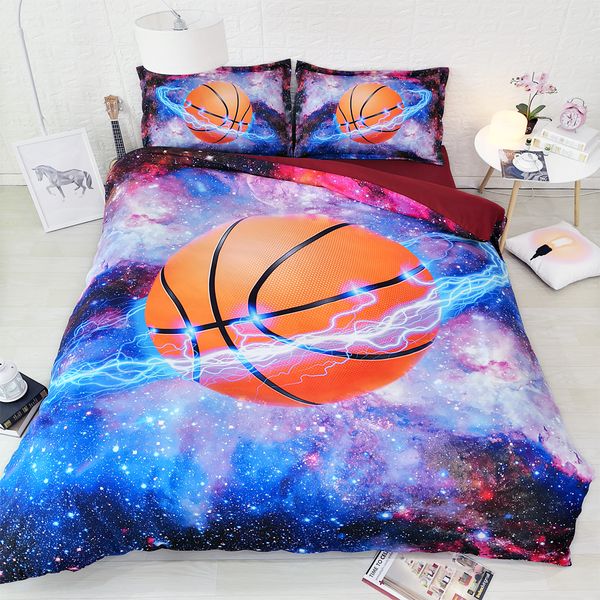Raminhos de cama esportivos de 3pcs para meninos adolescentes galáxias de basquete de basquete