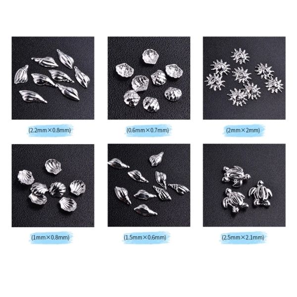 1 Schachtel Ozean Themen Metall Stud Sea Seestarfish Muschel Scheibe Flakes 3d Nail Art Decor DIY Maniküre Werkzeuge Gold/Silber