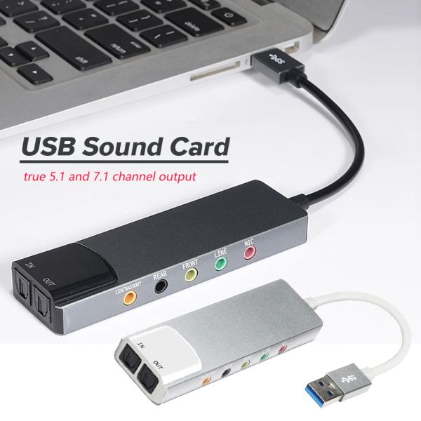 Hubs USB Sound Card Support 7.1 5.1 Канал 3.5 мм аудиодаптер Алюминиевый сплав Внешний аудиокарта для ноутбука для настольного ПК ноутбука