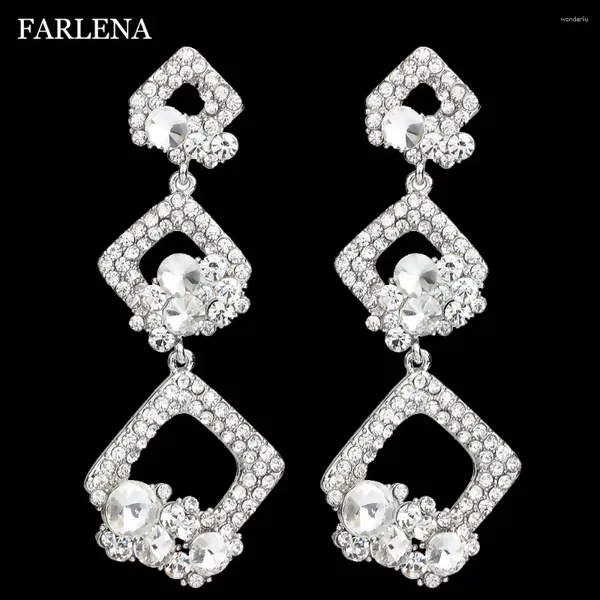 Orecchini doganici Farlena gioielli Full Crystal Rhinestones Long goccia geometrica per il matrimonio delle donne