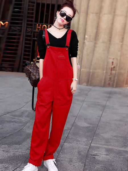 Denim Overalls Jeans Frauen Jumpsuit Frau Red Jean für elegante Herbst -Overalls X109