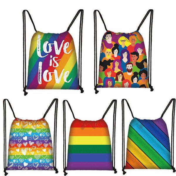 HBP Balık Olmayan Aşk Aşk Gökkuşağı Sırt Çantaları LGBT Gay Lezbiyen Drawstring Bag İnsan ve Kadınlar Sırt Çantası Dab Rainbow Unicorn Depolama Çantaları Hediye