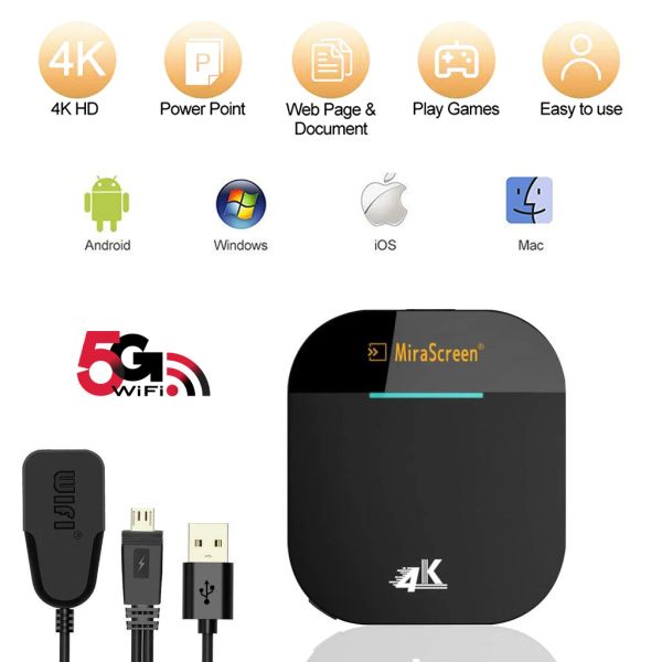 Box 4k Mirascreen Wireless Hdmicompatible Miracast Airplay Smart Android TV Stick 5G WiFi Display -Empfänger Spiegel für den iPhone -PC