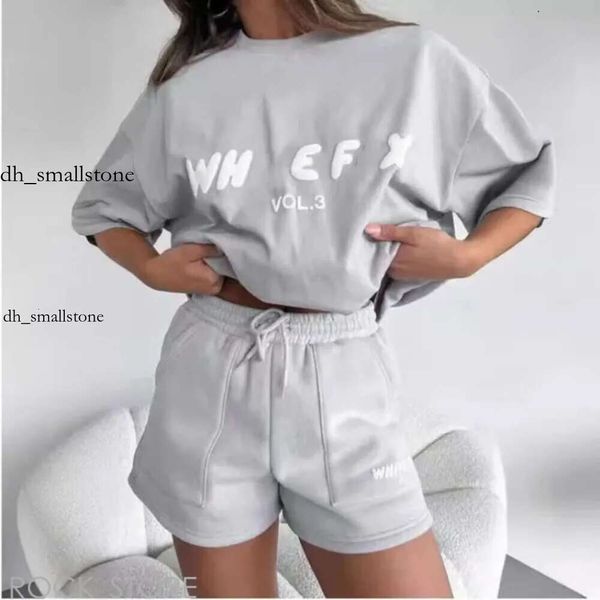 Дизайнерская футболка White Foxs Женщина White Foxx Set Trade Cuit английские буквы Tshirt Новая стильная спортивная одежда T Рубашки с двумя частями шорт с несколькими стилями выбирать 840