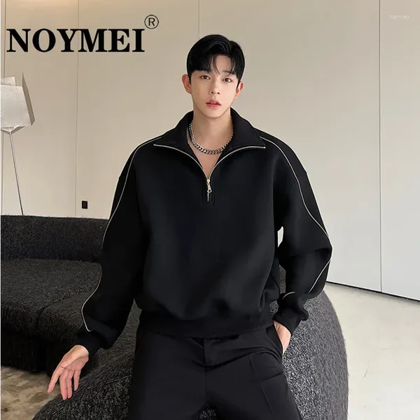 Herren Hoodies Noymei Wrinkle Widerstand Luftschichtkontrastplatte gestreift stehende Hals Sweatshirts Männer schwarz koreanische Mode Pullover WA2230