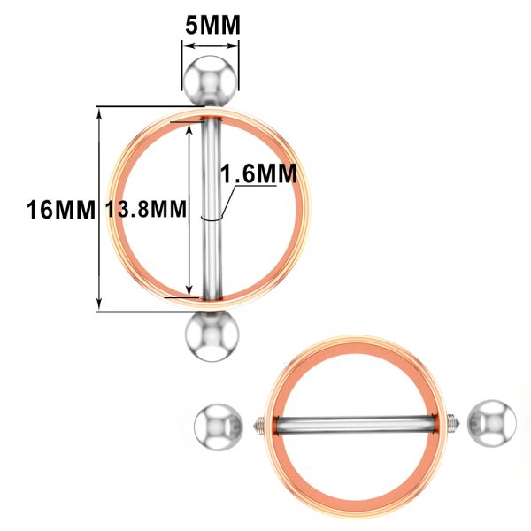 1 par o mamilo anel de bico redondo de piercing círculo mamilo escudo ring ring ring straight berbells 16g jóias de piercing no corpo para mulher homem