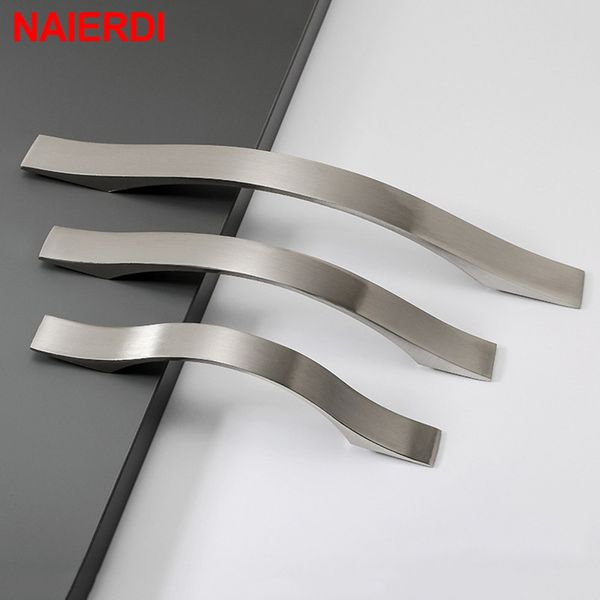 Liga de alumínio naiserdi lida com o armário de prata de estilo moderno maçanetas de porta de cozinha maçanetas de gaveta móveis de guarda -roupa puxadores