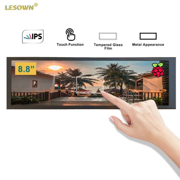 Monitörler 8.8 '' Kapasitif Touch IPS Taşınabilir Monitör, 1920x480 AIDA64 PC Fan Sıcaklığı RPI için Dokunmatik Ekran Kılıfı LCD Ekran