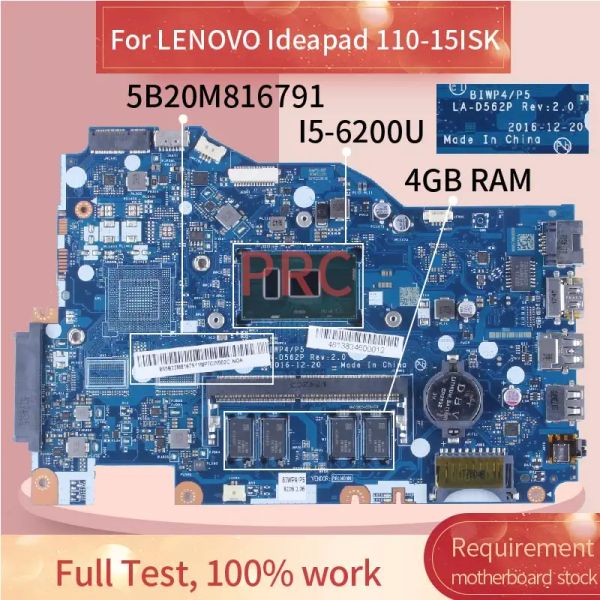 Материнская плата для Lenovo IdeaPad 11015ISK 15 -дюймовый BIWP4/P5 LAD562P Материнская плата ноутбука 5B20M816791 I56200U 4GB DDR4 Тест ноутбука