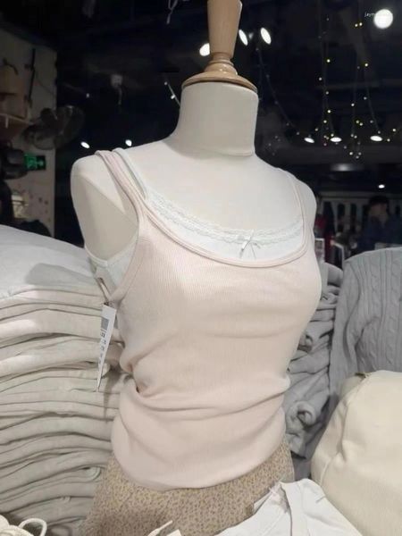 Frauen Tanks Pinkes süßes Rippen -Tanktop für Frau Sommer ärmellose Baumwolle Slim nie