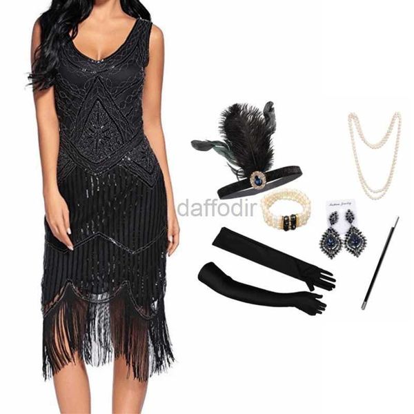 Urban sexy Kleider plus Größe XS-4XL Damen 1920er Jahre Vintage Paillette Full Franse Deco Inspired Flapper Kleid Roaring 20s Great Gatsby Kleid Vestidos 240410