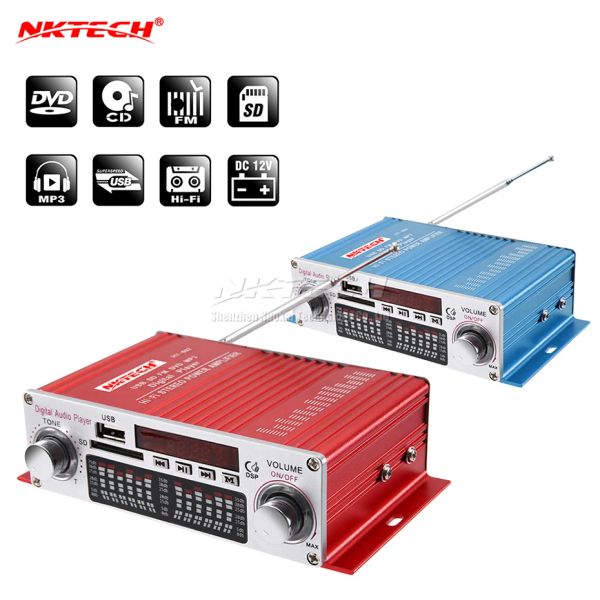 Verstärker NKTech Hy602 Auto Digitaler Player Audio -Leistungsverstärker 2CH 20W RMS DSP HiFI STEREO TF USB FM DVD MP3 IR Remote Tone Volume Home