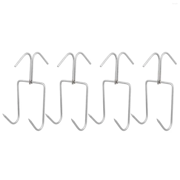 Ganchos 4pcs aço inoxidável de metal duplo hanger de bacon assado fumante de fumante de fumante Butcher