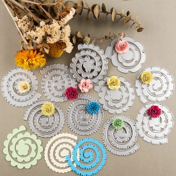 Dies da taglio di ghirlanda di fiori a spirale 3d per album di scrapbooking fai -da -te artigianato decorativo in rilievo delle carte di carta che rendono 2021 nuove