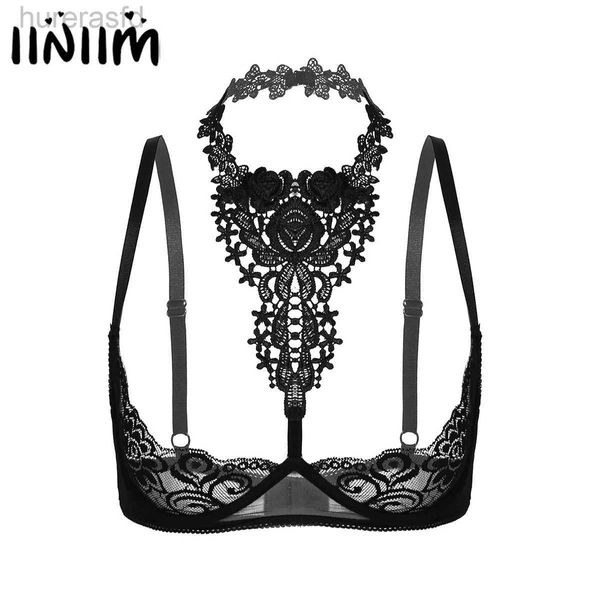 BRAS BAYNA LINGERIE Açık Kupa Açık Nipeller Sütyen Üstleri Çiçek Dantelli Çöp İntmeyen Sütyen Üstleri Yular Çıplak Göğüs Bralette INDICE 240410