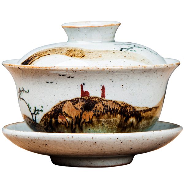 Handbemalter Ofenwechsel Gaiwan für Tee Rot in glasierten Keramik Tureen mit Deckel Tee Kung Fu Tee Zeremonie Set Schalenbaum Chawan