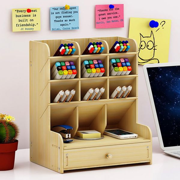 Organizzatore desktop Organizzatore Desktop Wooden Multifunzionale Porta di penna alla moda a grande capacità per Home Office