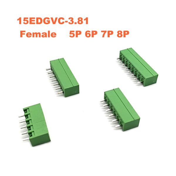 20pcs pitch 3,81mm parafuso de parafuso PCB Block Terminal Block Connector de trava 15EDGK VC 5p 6p 7p 8p pino vertical masculino/fêmea Morsettie