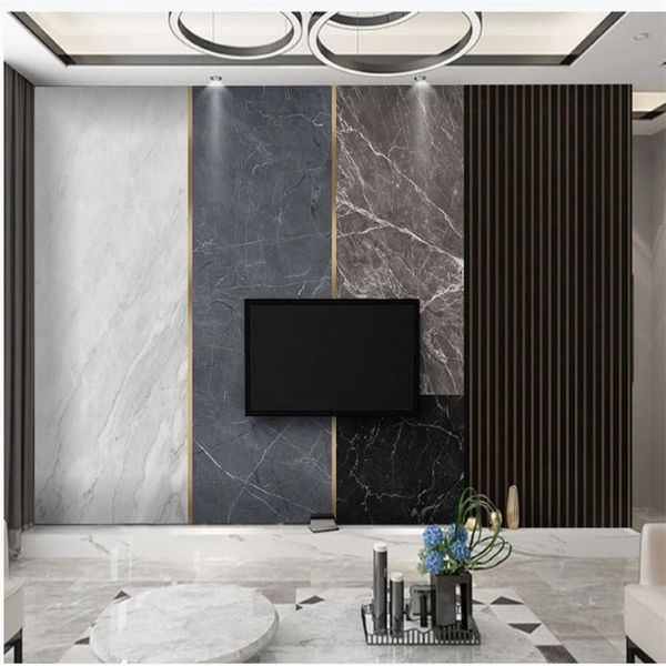 Moderne moderne Tapete für Wohnzimmer Minimalistischer Stein Marmor Hintertapeten Muster abstrakte geometrische Holzkorn Hintergrund Wall328p