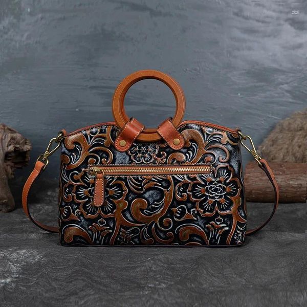 TOTES kadınlar eşsiz kabartmalı çiçek inek derisi deri tasarımcı dayanıklı retro tote tarzı çanta satchel çanta omuz çantaları her gün