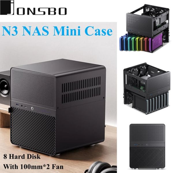 Башни Jonsbo N3 NAS Mini Case Allinone Aluminum Itx Chassis 8hard Disk Опочка 130 мм CPU Cooler 250 мм видеокарта со 100 мм*2 вентилятором